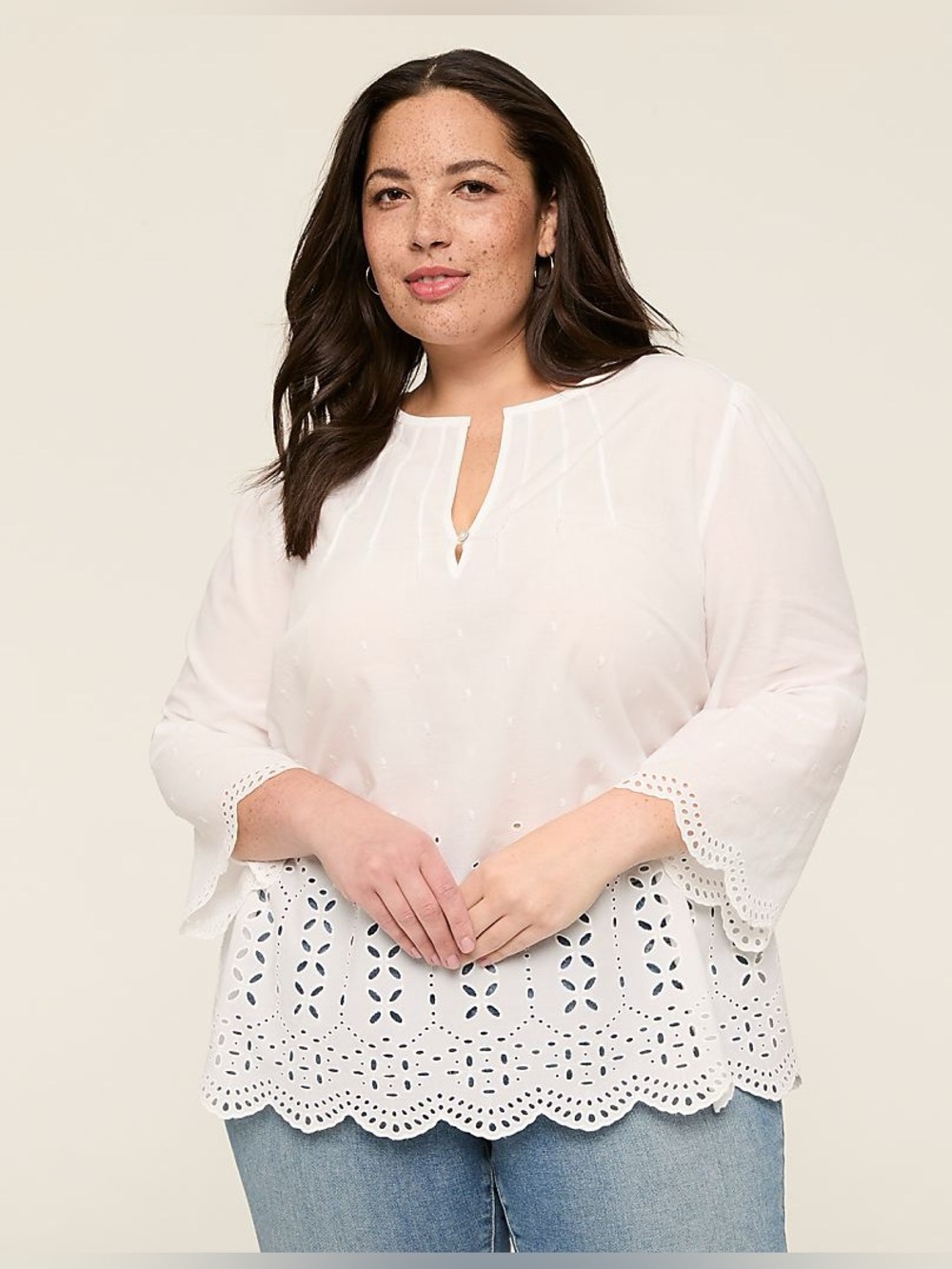 Lane Bryant White Eyelet Tunic Top